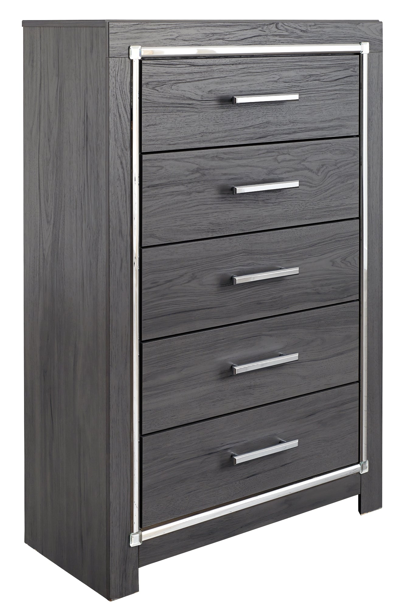 Lodanna King Panel Bed with 2 Storage Drawers with Mirrored Dresser, Chest and Nightstand
