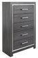 Lodanna King Panel Bed with 2 Storage Drawers with Mirrored Dresser, Chest and Nightstand