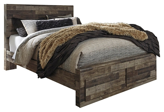 Derekson Queen Panel Bed with 2 Storage Drawers with Mirrored Dresser, Chest and Nightstand