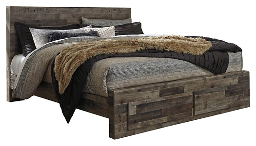 Derekson King Panel Bed with 2 Storage Drawers with Mirrored Dresser, Chest and Nightstand