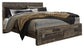 Derekson King Panel Bed with 2 Storage Drawers with Mirrored Dresser, Chest and Nightstand